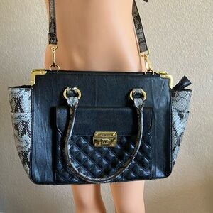Anne Klein Black‎ and Gray Quilted Snake Skin Shoulder Bag